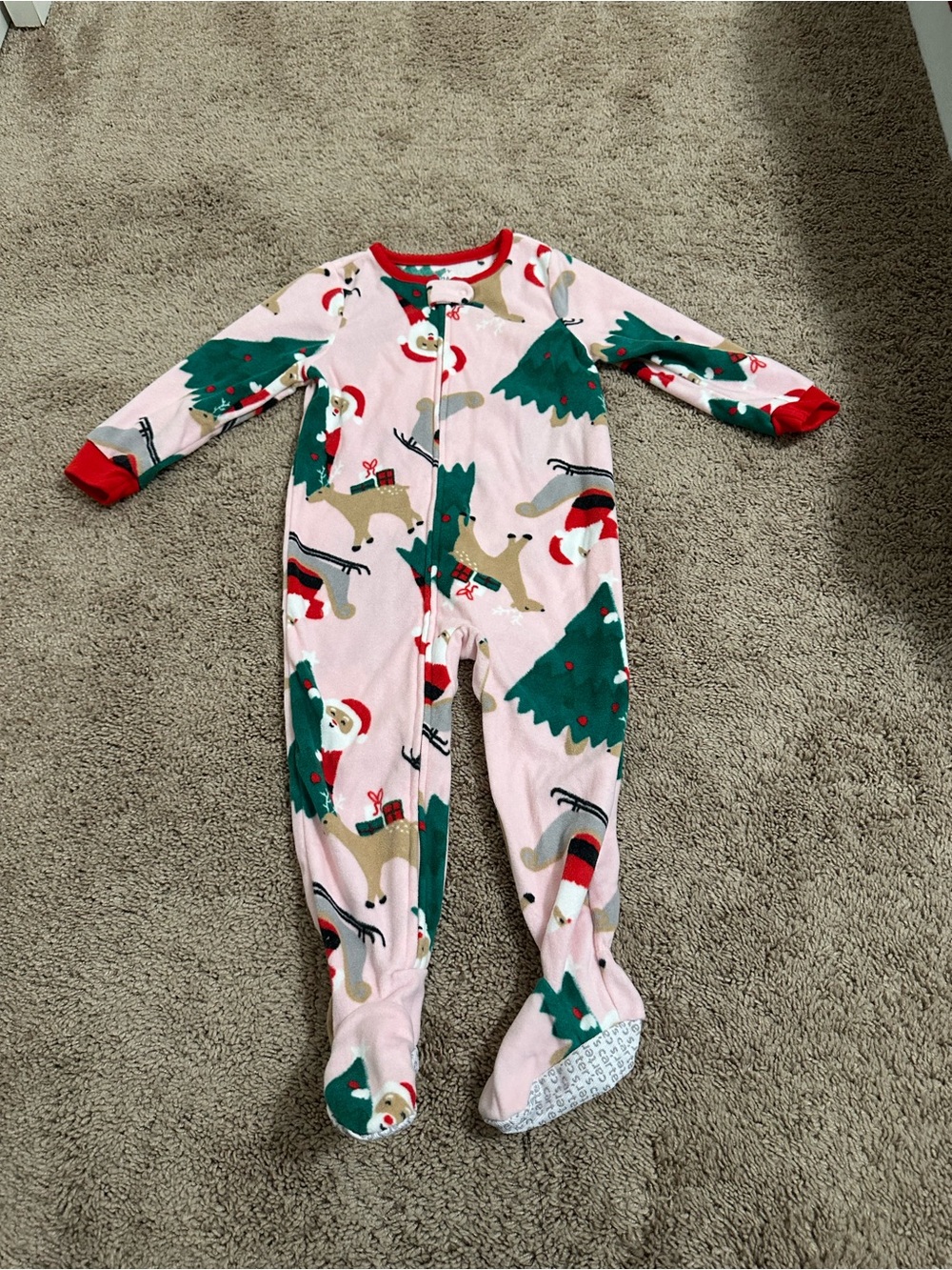 Christmas Carters Girl Toddler Fleece Footie Pajamas Size 2T
